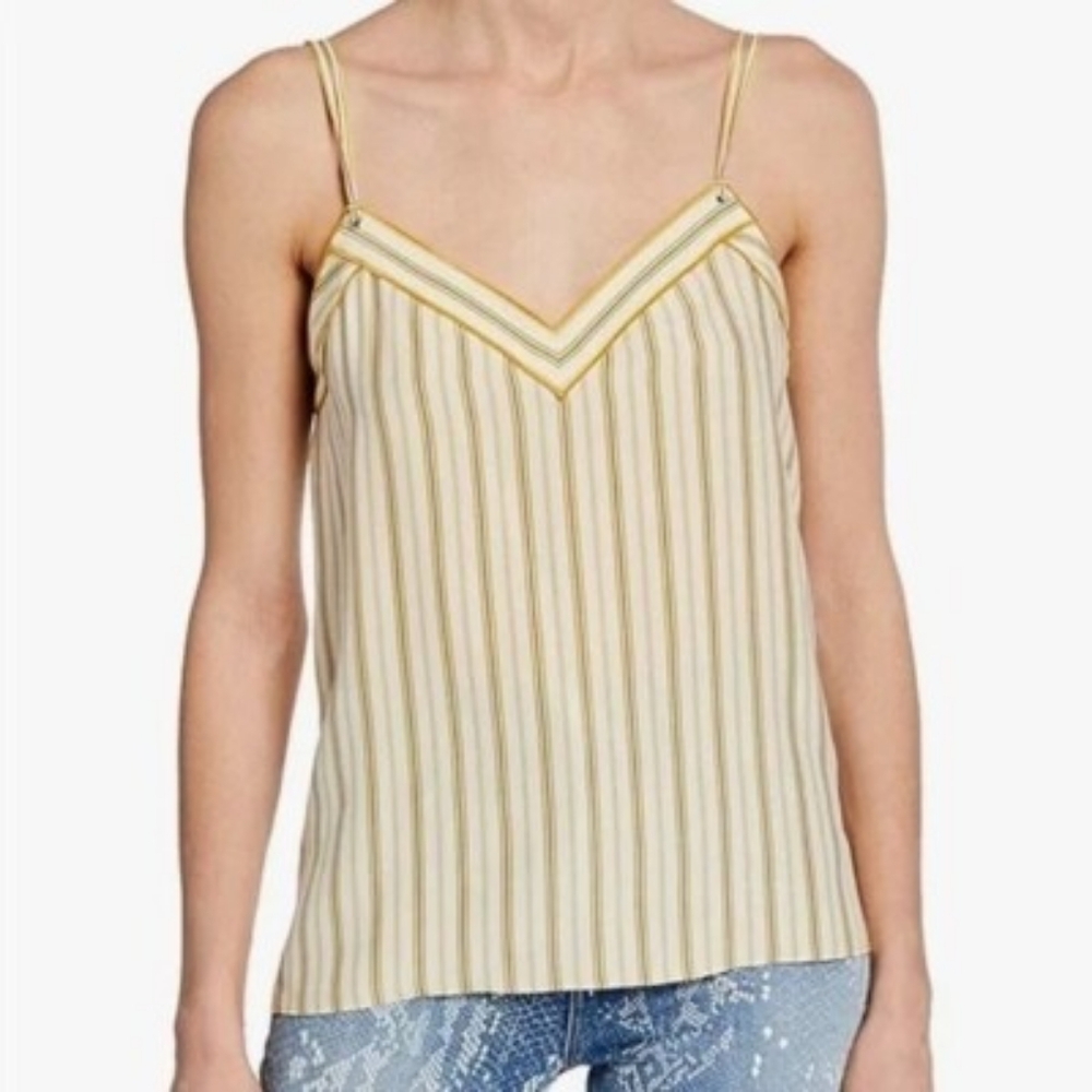NWT Rag & Bone Ilona Yellow and Cream 100% Silk Dual Strap Striped Camisole